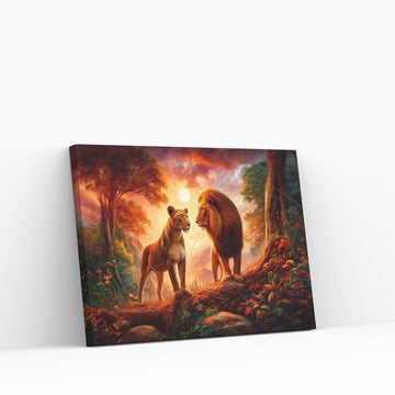 Lion and Tiger Couple Canvas Print Art,Animal Wall Art, Canvas Wall Art - Y Canvas
