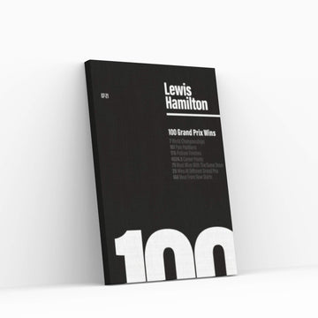 Lewis Hamilton 100 Wins (White/Black) Canvas Wall Art - Y Canvas