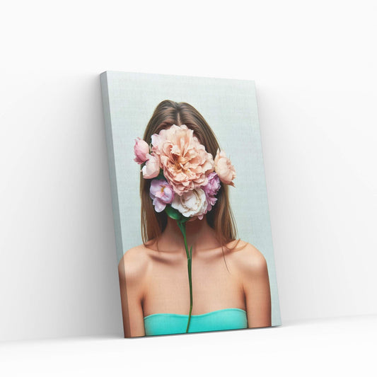 Woman Portrait Flower Head Canvas Wall Art - Y Canvas