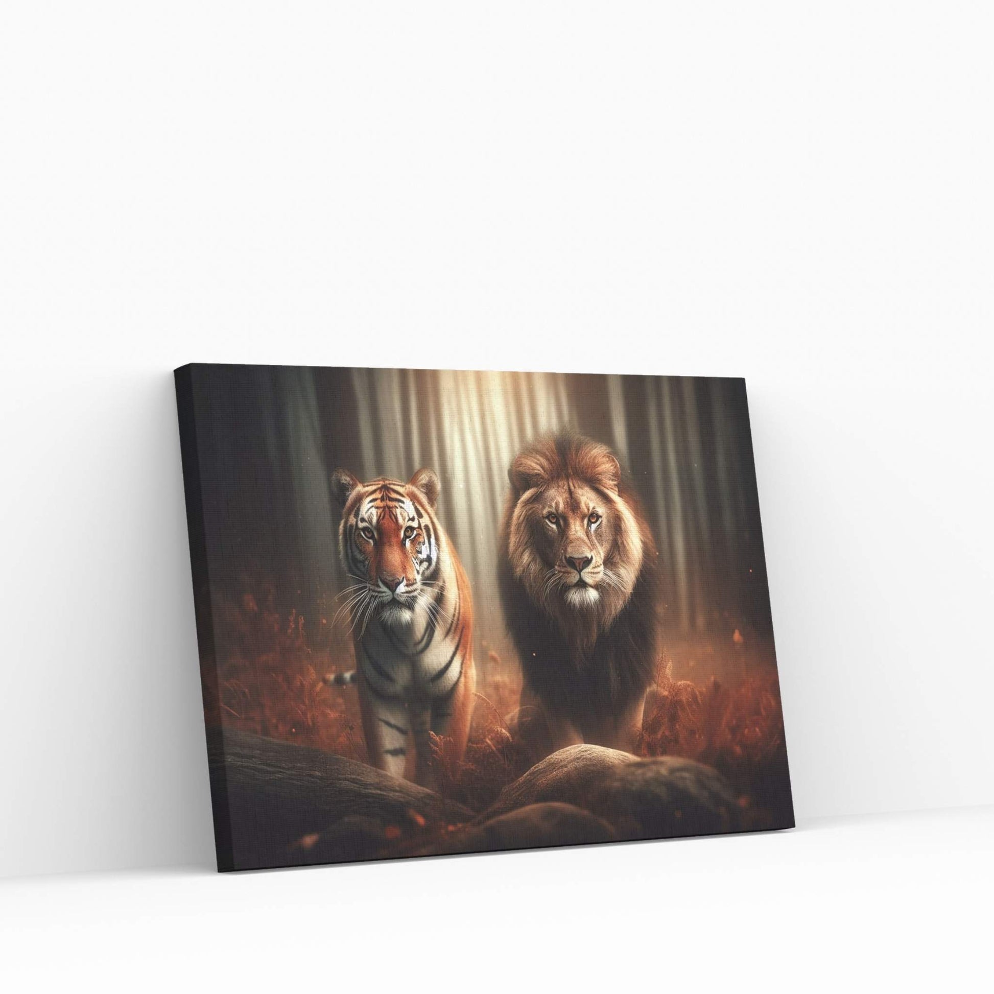 Lion and Tiger Couple Canvas Print Art,Animal Wall Art, Canvas Wall Art - Y Canvas