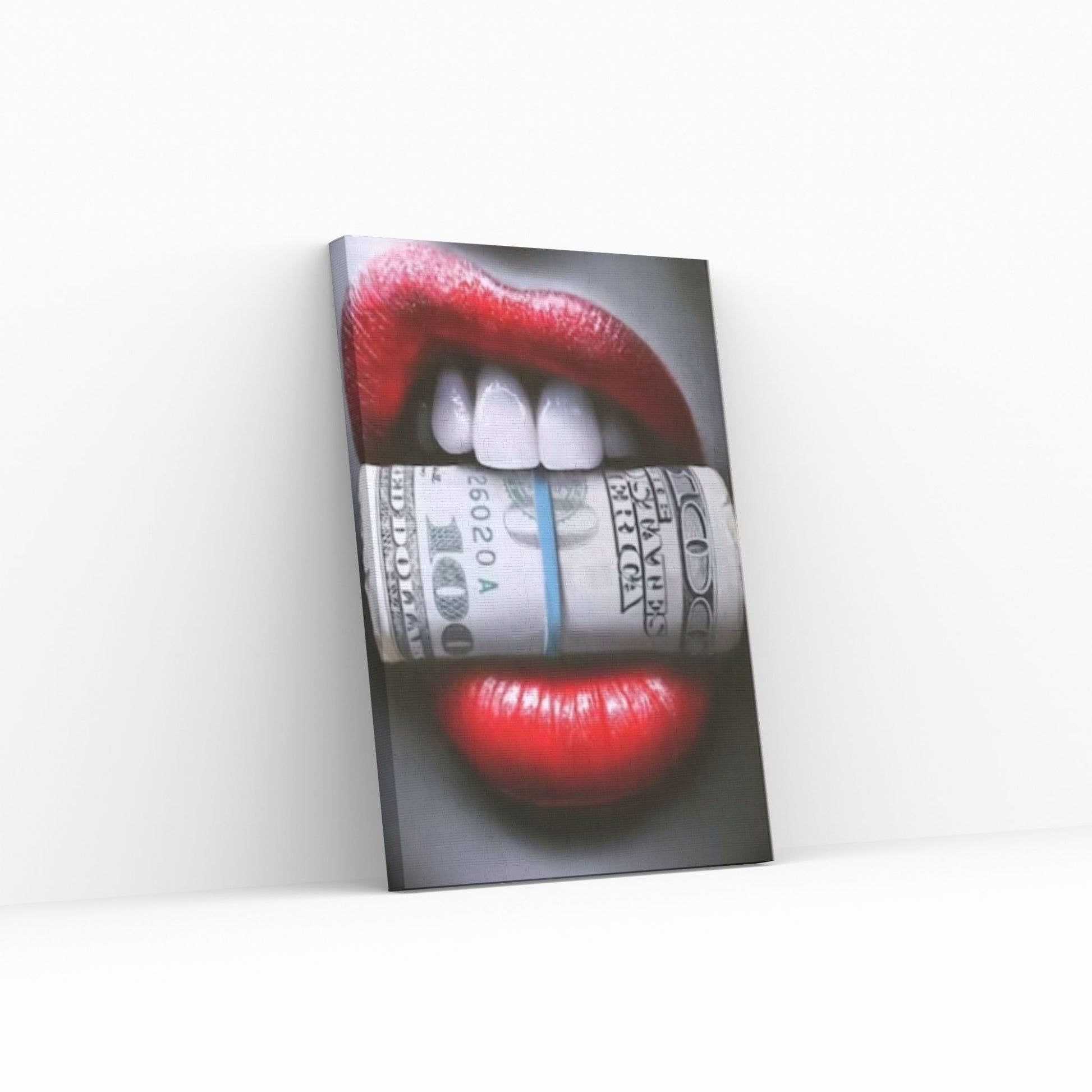 Red Lips Canvas Wall Art, Smoking Woman Room Decor, Money Cigar Between Lips Wall Hangings - Y Canvas