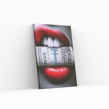 Red Lips Canvas Wall Art, Smoking Woman Room Decor, Money Cigar Between Lips Wall Hangings - Y Canvas