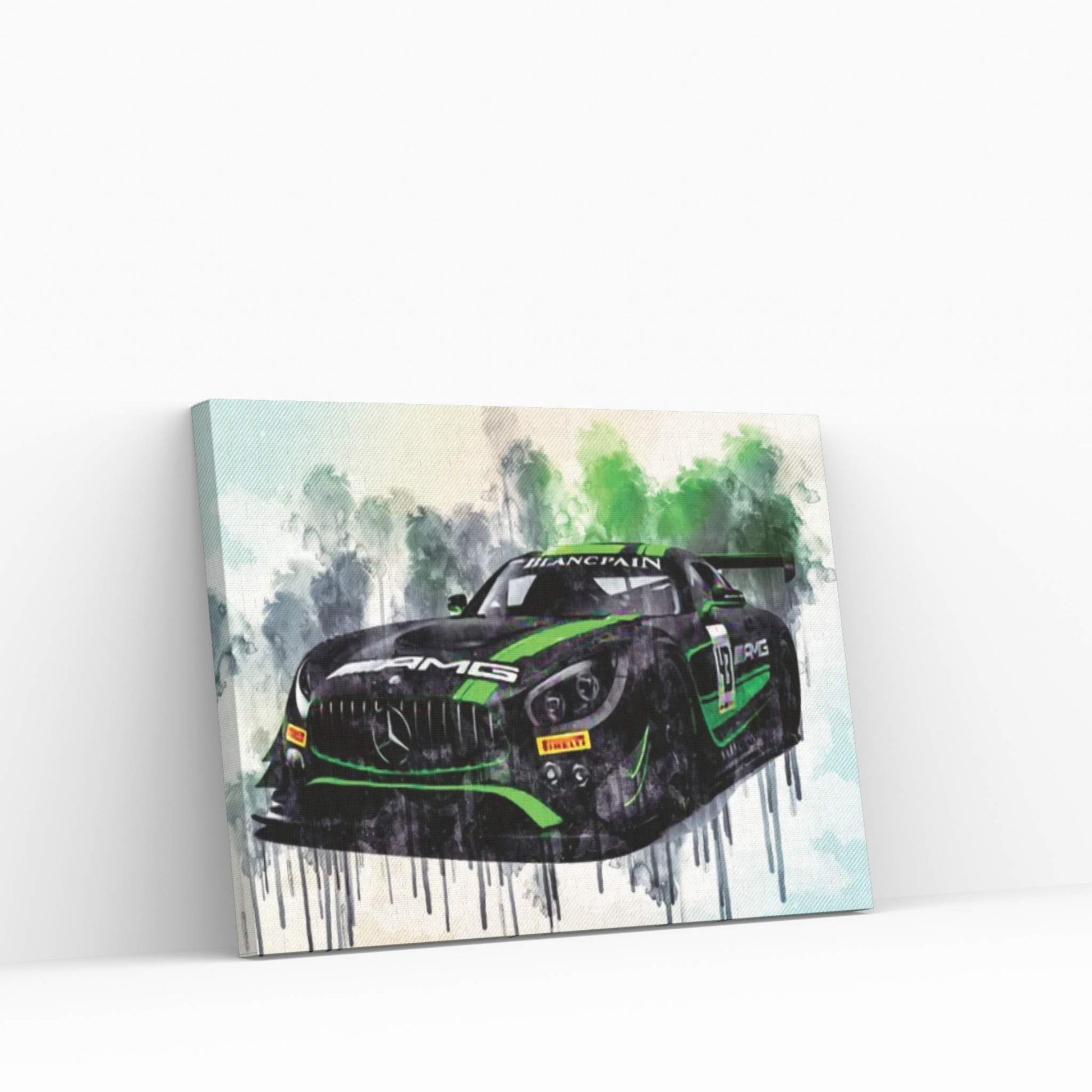 Mercedes-Amg 2018 Dtm Front View Strakka Racing Black Green Sports German Sports Cars Canvas Wall Art - Y Canvas