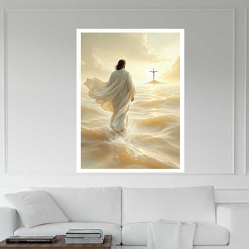 Jesus Walks on Water Christ and Cross Canvas Wall Art