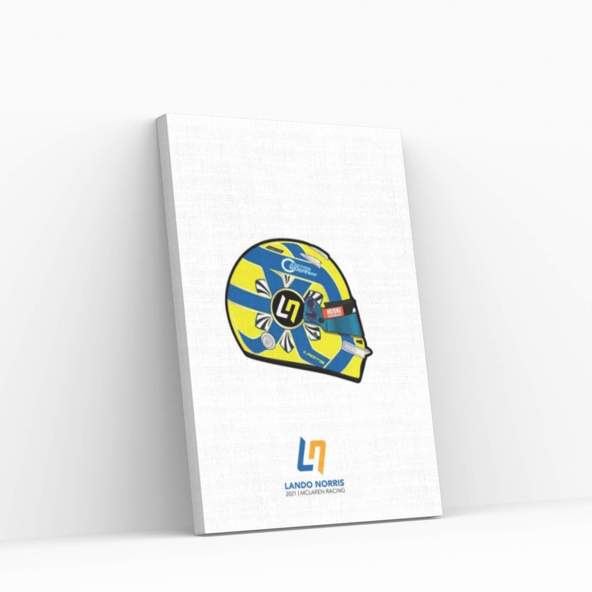 Lando Norris Helmet 2021 (White) Canvas Wall Art - Y Canvas