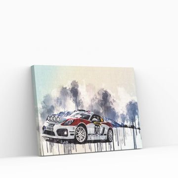 Porsche Cayman Gt4 Clubsport 2019 Racing Car Winter Snow Rally Tuning German Sports Cars Canvas Wall Art - Y Canvas