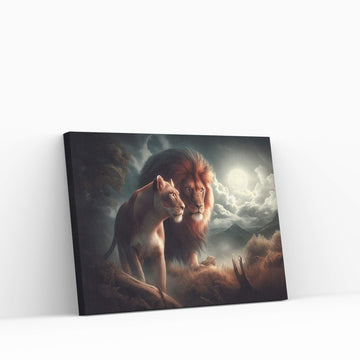 Lion and Tiger Couple Canvas Print Art,Animal Wall Art, Canvas Wall Art - Y Canvas