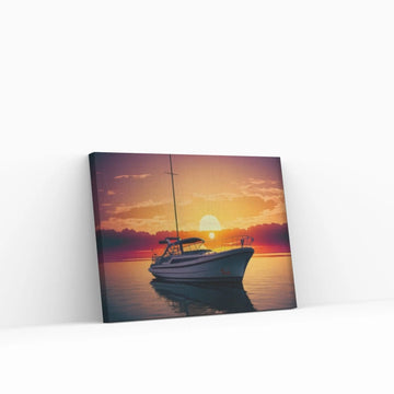 Sunset and Boat Canvas Wall Art, Home Decor Landscape Art Print - Y Canvas