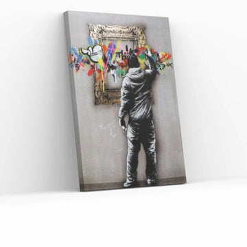 Banksy Graffiti Canvas, Banksy Graffiti Wall Art, Banksy Frame Graffiti Canvas, Banksy Famous Mural, Street Wall Art - Y Canvas