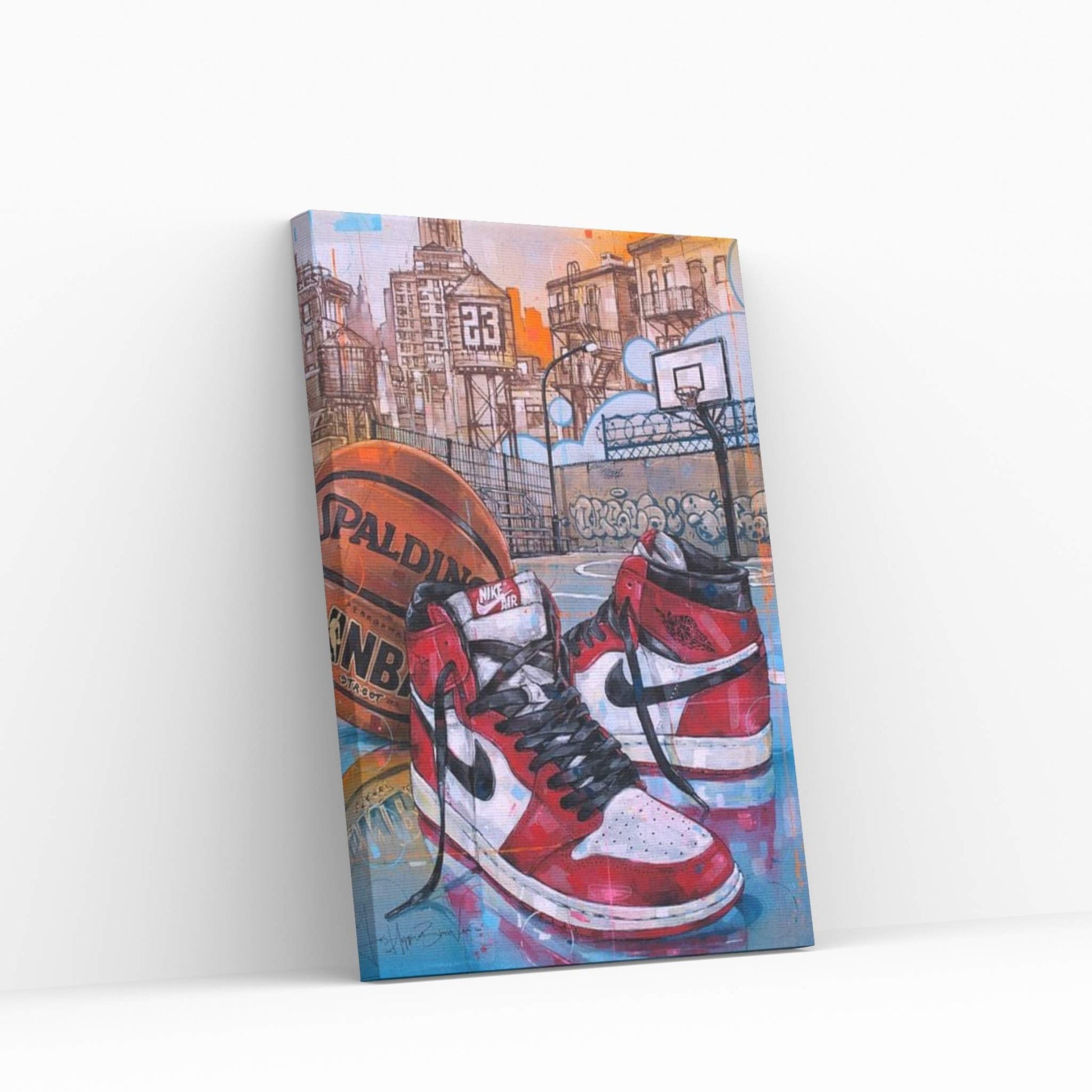 Air Jordan 1 Chicago Basketball Court Painting Canvas Wall Art - Y Canvas