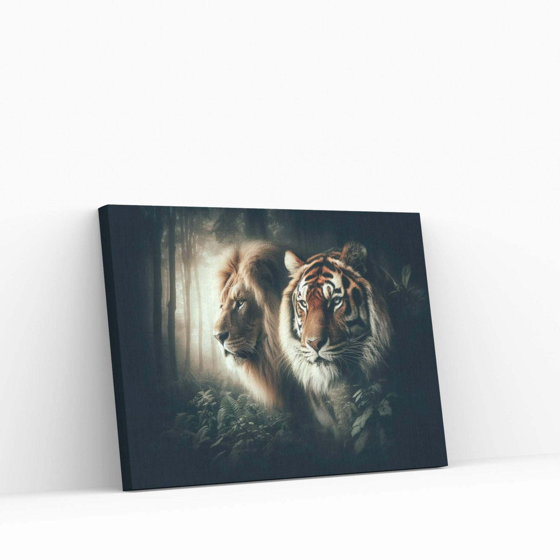 Lion and Tiger Couple Canvas Print Art,Animal Wall Art, Canvas Wall Art - Y Canvas