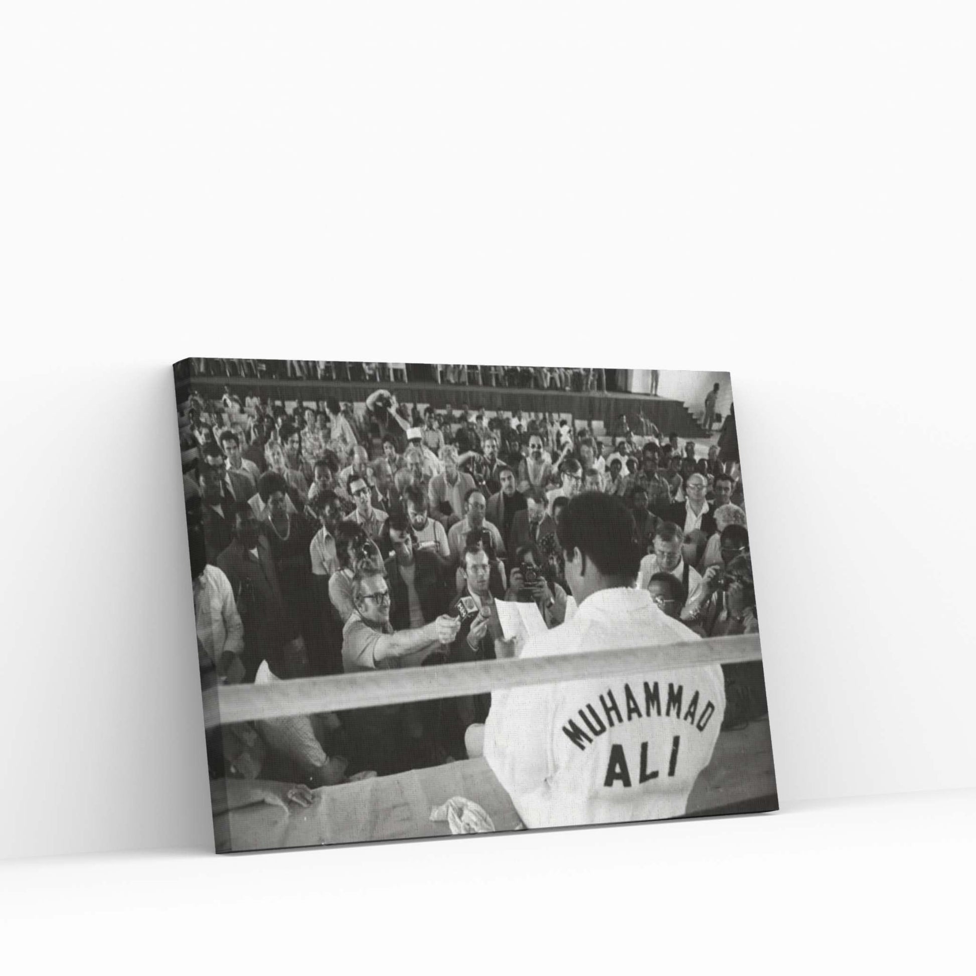 Muhammad Ali Sitting On The Side Of A Ring Talking To The Press Canvas Wall Art - Y Canvas
