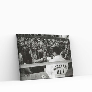 Muhammad Ali Sitting On The Side Of A Ring Talking To The Press Canvas Wall Art - Y Canvas