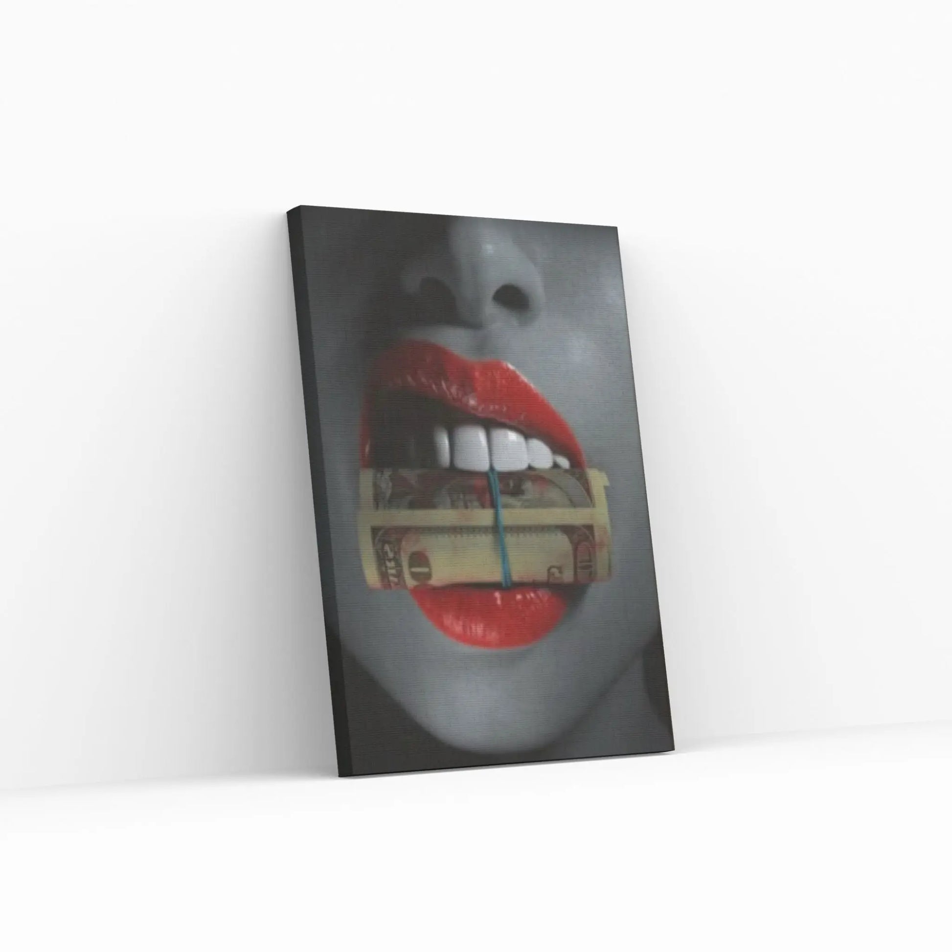 Red Lips Canvas Wall Art, Women Lips Canvas Wall Print, Money Cigar Between Lips Wall Hangings - Y Canvas
