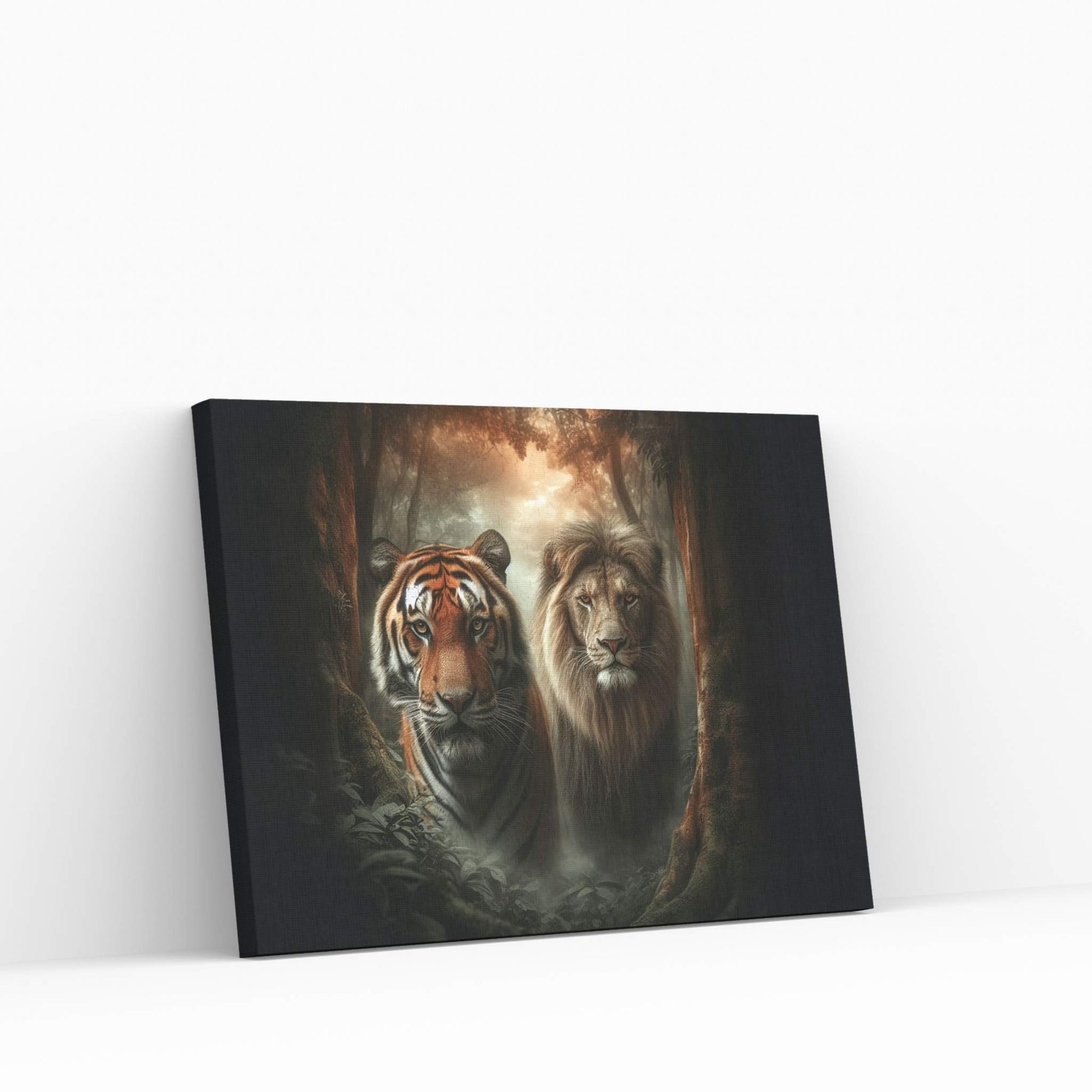 Lion and Tiger Couple Canvas Print Art,Animal Wall Art, Canvas Wall Art - Y Canvas