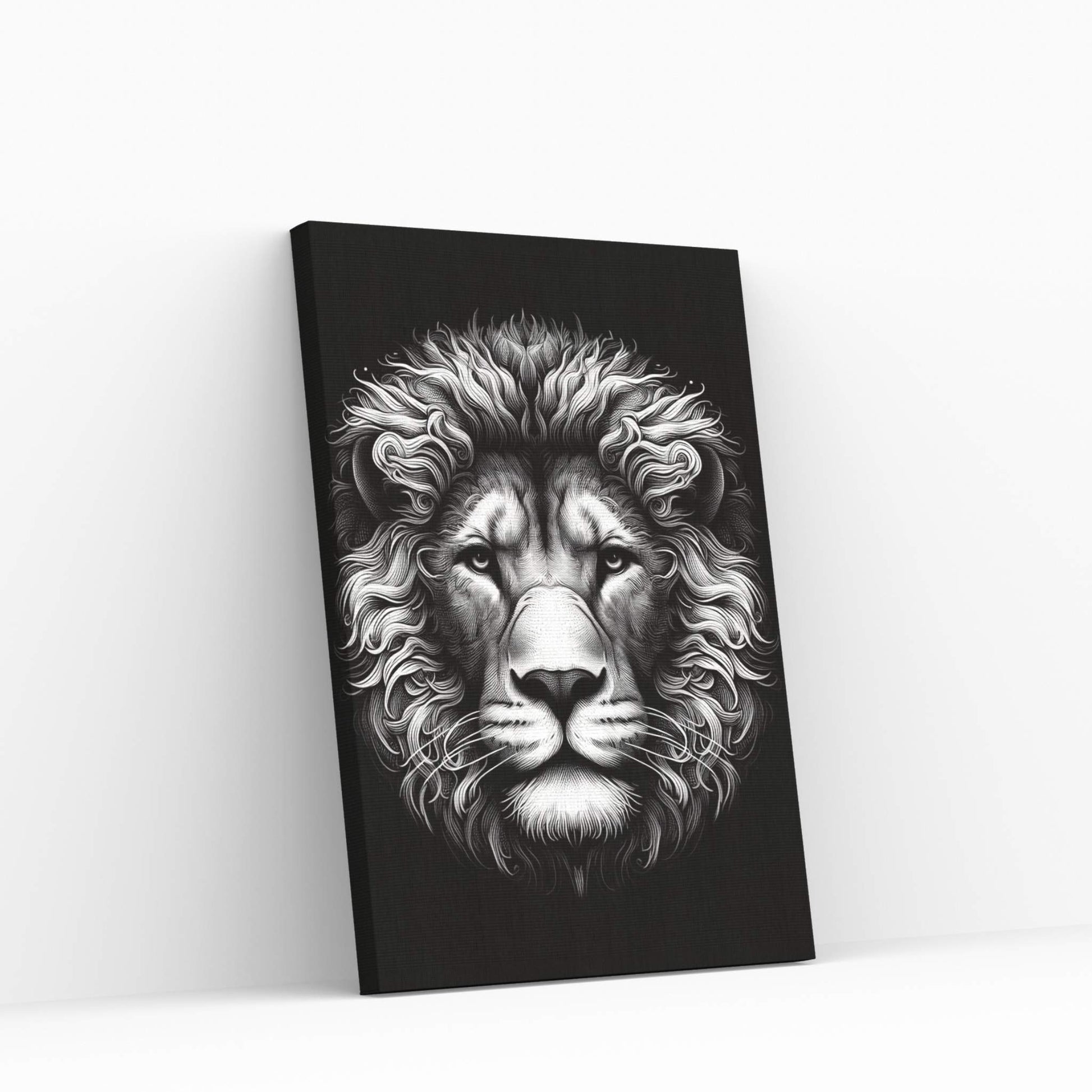 Lion White Black Canvas Wall Art - Y Canvas