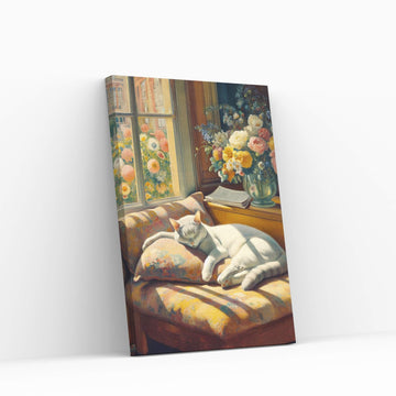 Le Chat Blanc The White Cat Abstract Reproduction Canvas Wall Art - Y Canvas