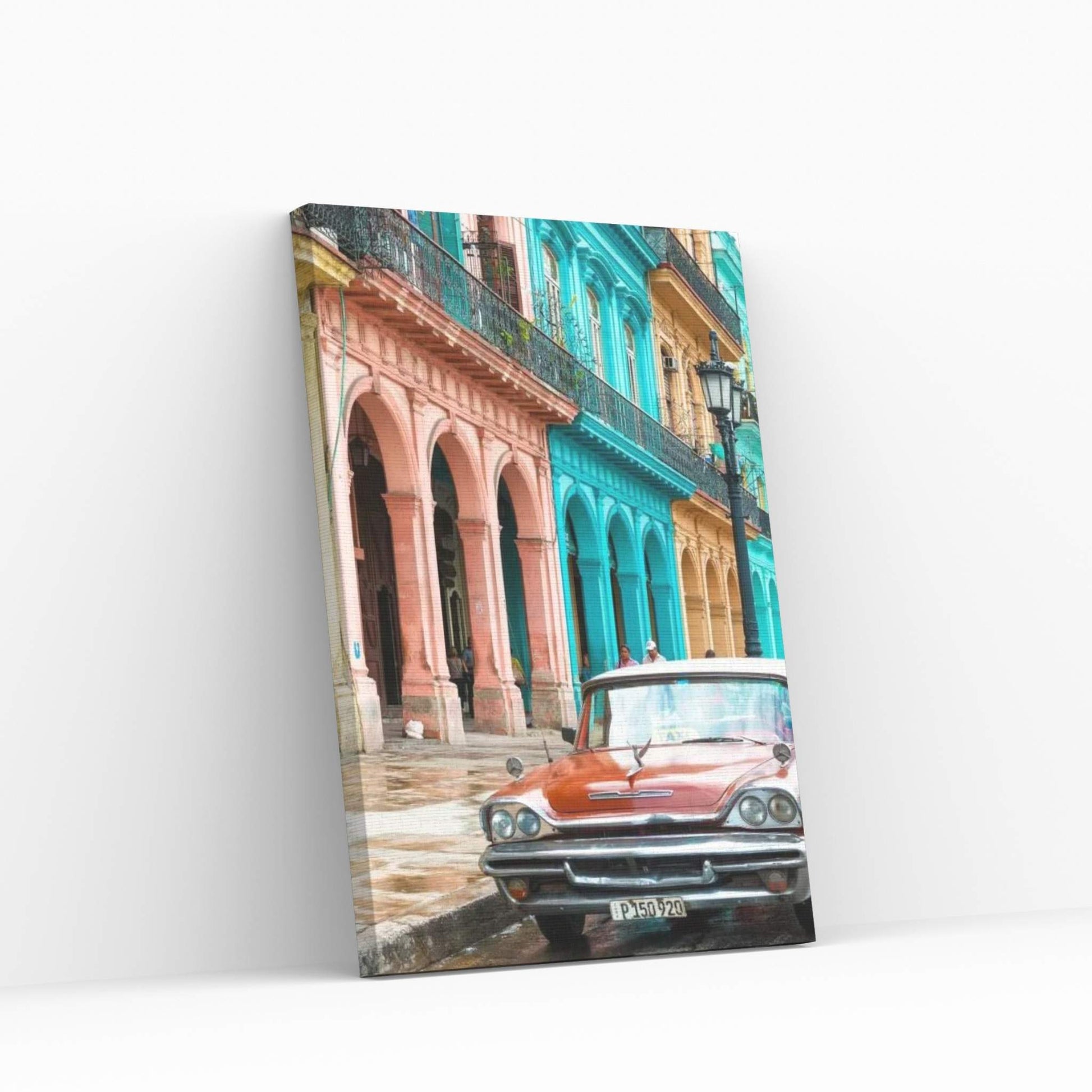 Colorful Buildings and Red Taxi Car Canvas Wall Art - Y Canvas