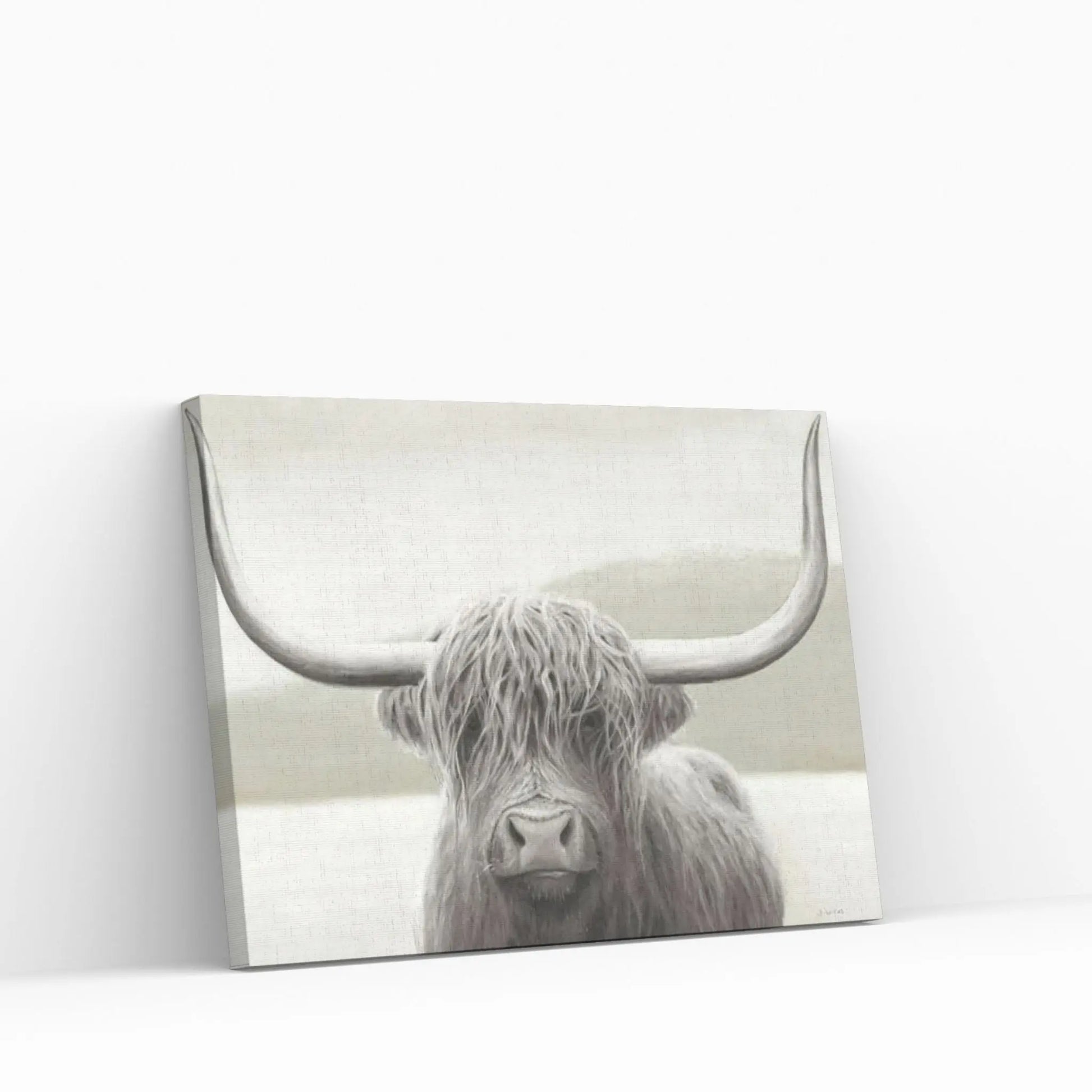 Highland Cow Neutral Canvas Wall Art - Y Canvas