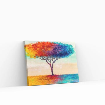 Colorful Tree Oil Painting On Canvas Red & Blue Tree Wall Art Custom Canvas Wall Art Textured Wall Art Canvas WAll Art - Y Canvas