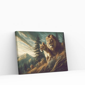 Lion and Tiger Couple Canvas Print Art,Animal Wall Art, Canvas Wall Art - Y Canvas