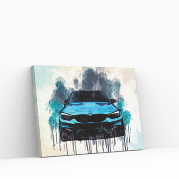 Bmw M3 2018 F80 Front View Tuning M Package Bright Blue Canvas Wall Art - Y Canvas