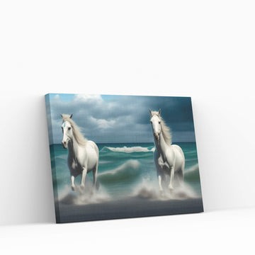 Beautiful White Horse Canvas Wall Art , Animal Wall Art - Y Canvas