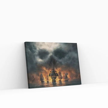Large Dark Sea Pirates Ship Canvas Wall Art, Pirates Canvas Wall Print, Corsair on Sea Wall Hangings - Y Canvas