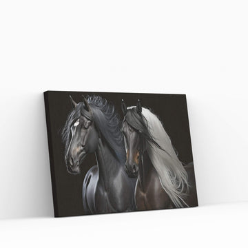 Brown and Black Horse Double Horse Canvas Wall Art Animal Art - Y Canvas