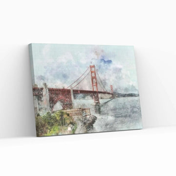 Wonderful Golden Gate Bridge Drawing Effect Canvas Painting Decor, Sea and Bridge Views Poster, San Francisco City - Y Canvas