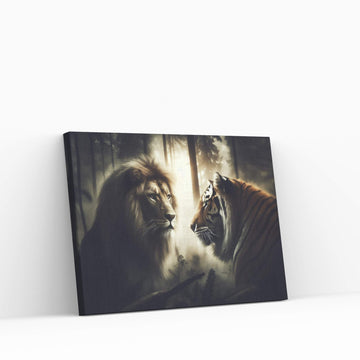 Lion and Tiger Couple Canvas Print Art,Animal Wall Art, Canvas Wall Art - Y Canvas
