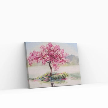 Pink Tree Painting Print, View Wall Print, Landscape Wall Mural, Pink Tree Wall Art - Y Canvas