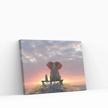 Elephant And Dog Watch The Sunrise On The Seashore Canvas Wall Art - Y Canvas
