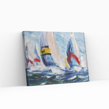 Large Sailboat Party Print Painting On Canvas, Oil Effect Colorful Living Room Wall Art - Y Canvas