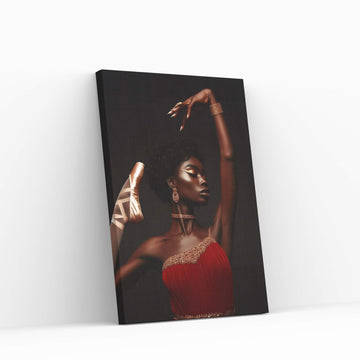 African Black Woman Ballerina in Red Dress Canvas Wall Art Home Decor - Y Canvas