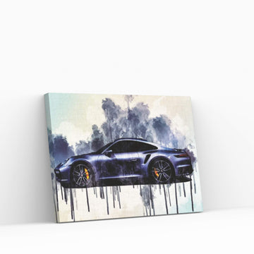 Porsche 911 Turbo S 2021 Side View Silver Sports Sports Car New Silver 911 Turbo S German Sports Cars Canvas Wall Art - Y Canvas