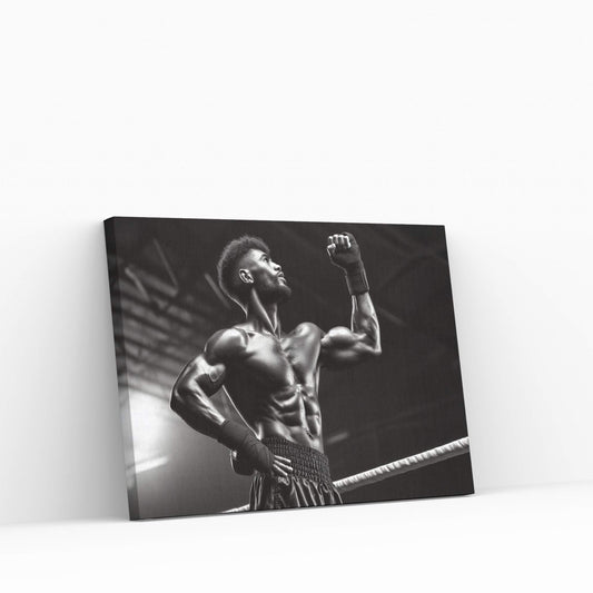 Black African Boxer, Fist and Victory, Boxing Canvas Wall Art - Y Canvas