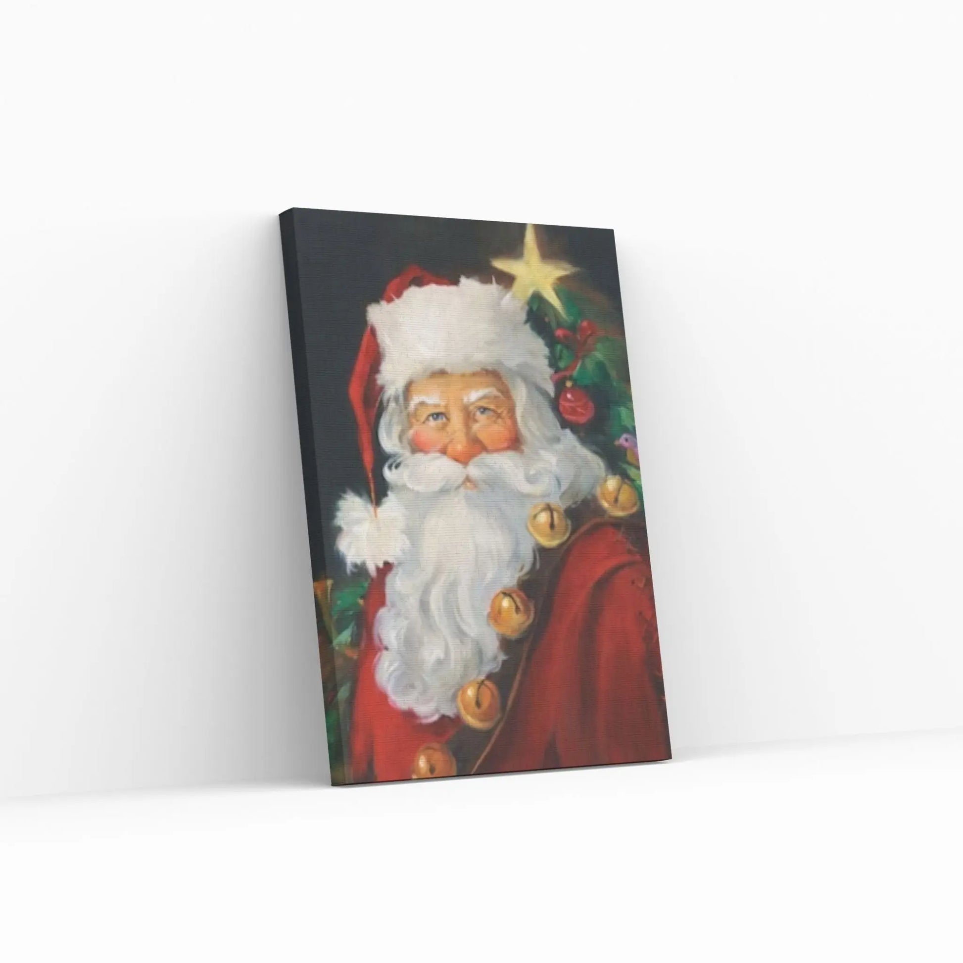 Santa with Christmas Tree Canvas Wall Art Print - Christmas Canvas Wall Art Decor - Y Canvas