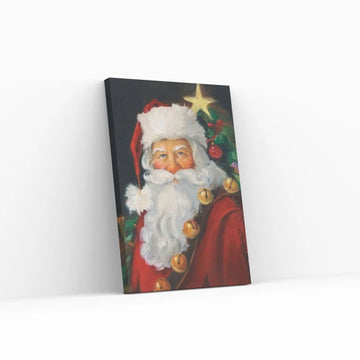 Santa with Christmas Tree Canvas Wall Art Print - Christmas Canvas Wall Art Decor - Y Canvas