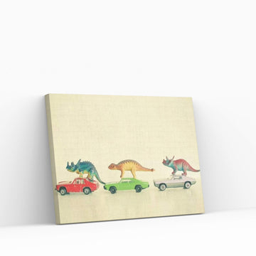 Dinosaurs Ride Cars Canvas Wall Art - Y Canvas