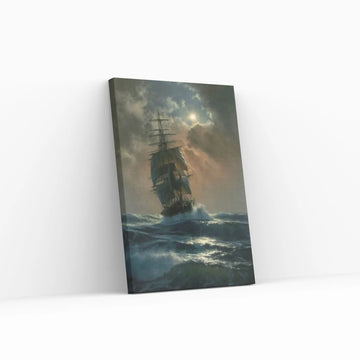 Large Dark Sea Pirates Ship Canvas Wall Art, Pirates Canvas Wall Print, Corsair on Sea Wall Hangings - Y Canvas