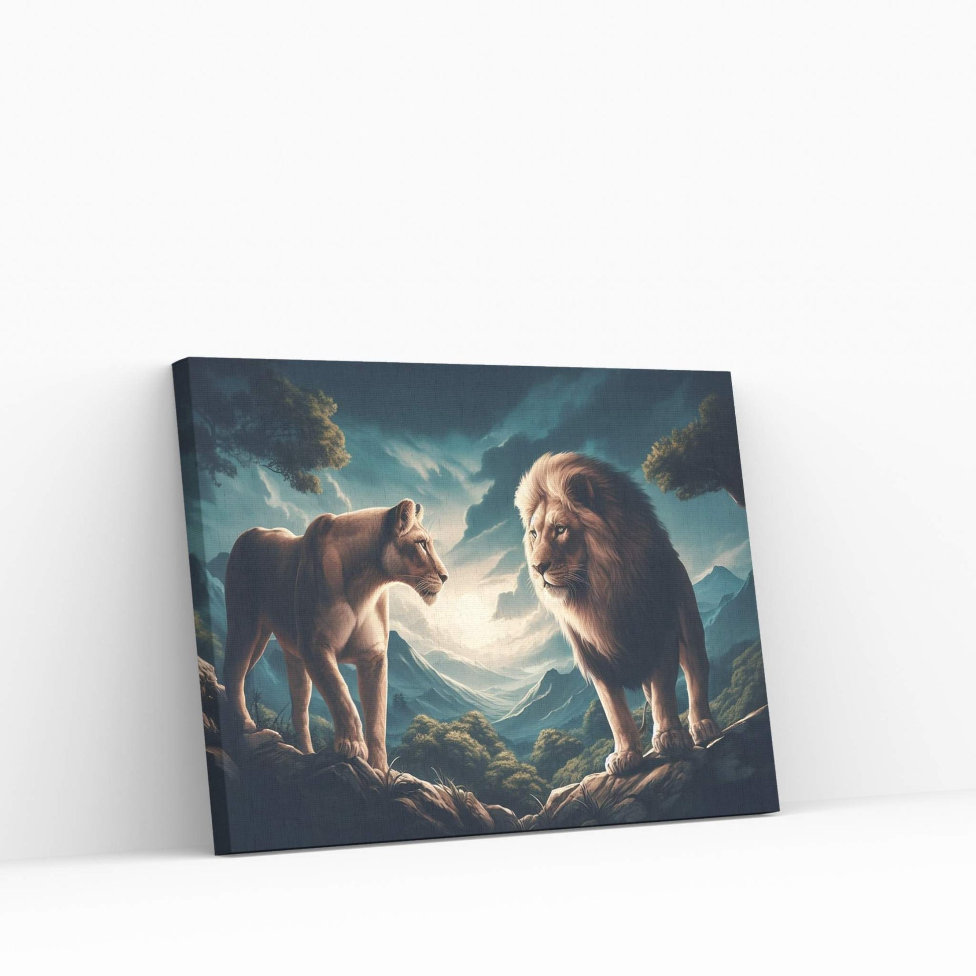 Lion and Tiger Couple Canvas Print Art,Animal Wall Art, Canvas Wall Art - Y Canvas