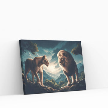 Lion and Tiger Couple Canvas Print Art,Animal Wall Art, Canvas Wall Art - Y Canvas