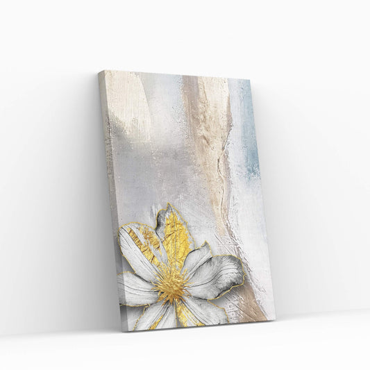 White Flower with Gold Detail Modern Abstract Canvas Wall Art - Y Canvas