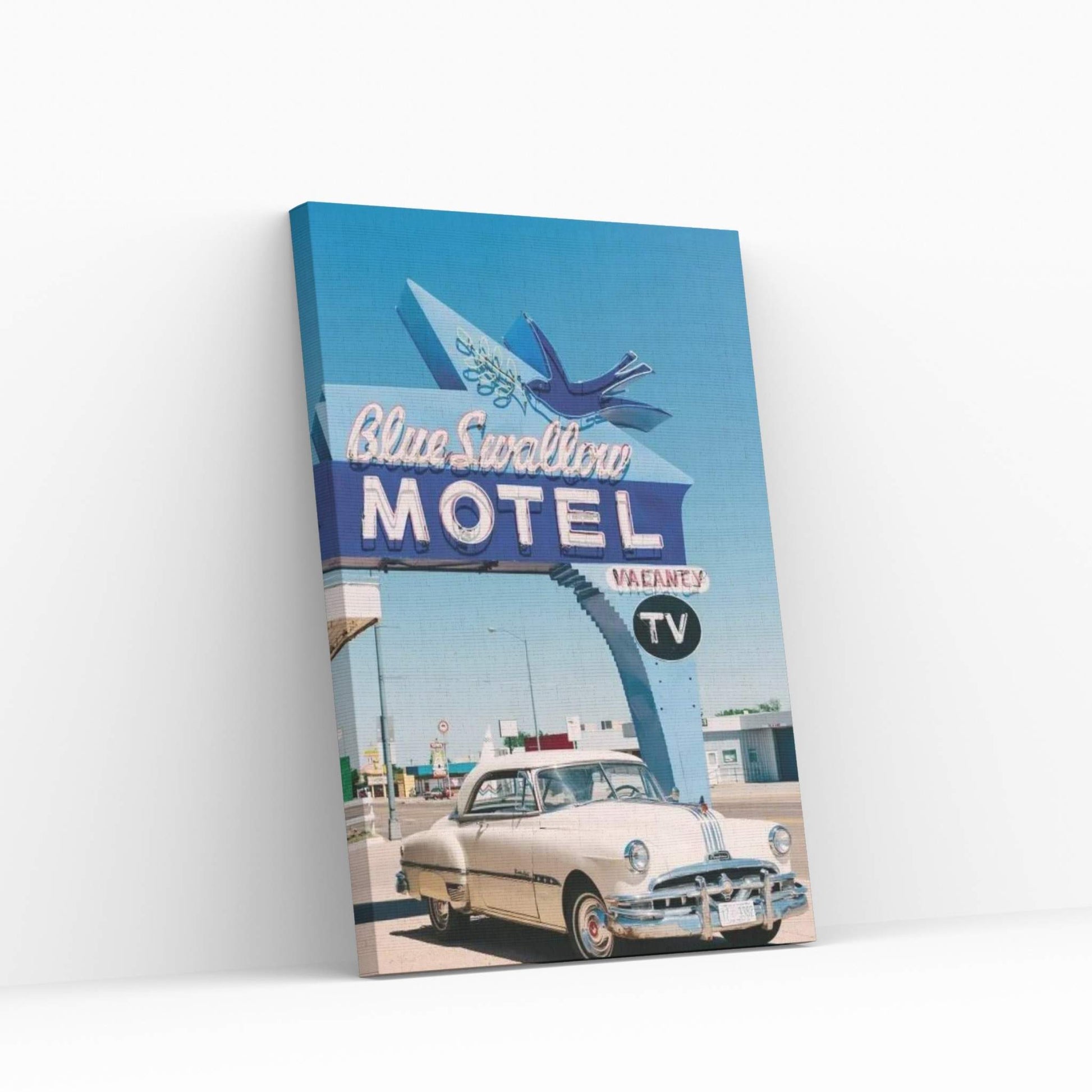 Blue Swallow Motel Canvas Wall Art - Y Canvas