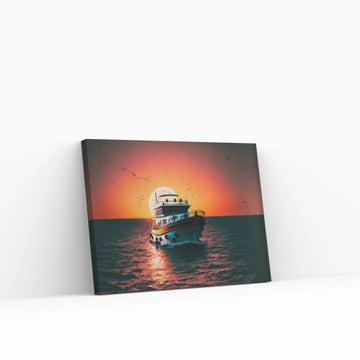 Sunset and Boat Canvas Wall Art, Home Decor Landscape Art Print - Y Canvas