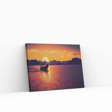 Sunset and Boat Canvas Wall Art, Home Decor Landscape Art Print - Y Canvas