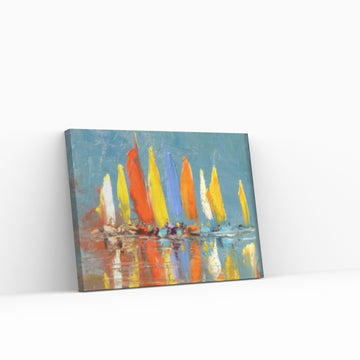 Large Sailboat Party Print Painting On Canvas Colorful Living Room Wall Art, sailboat painting - Y Canvas