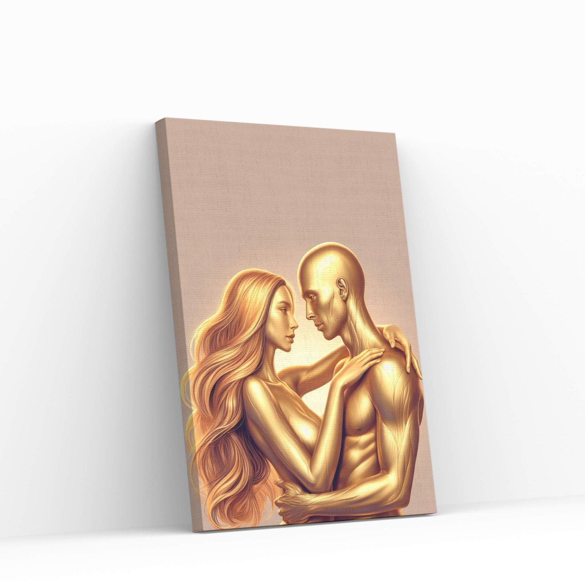 Metalic Gold Love Couple Canvas Wall Art - Y Canvas
