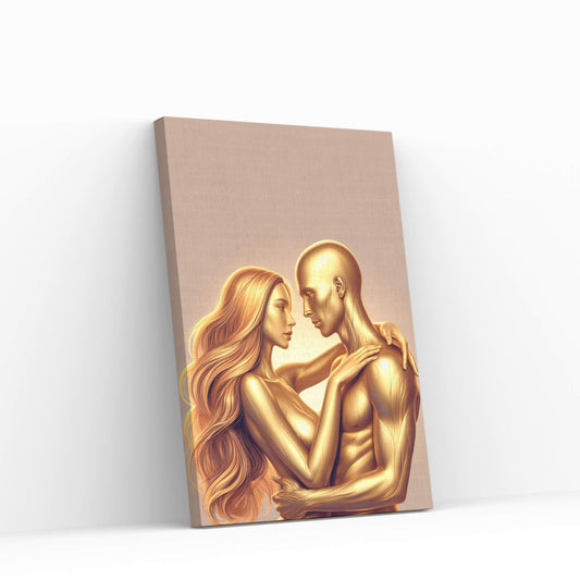 Metalic Gold Love Couple Canvas Wall Art - Y Canvas